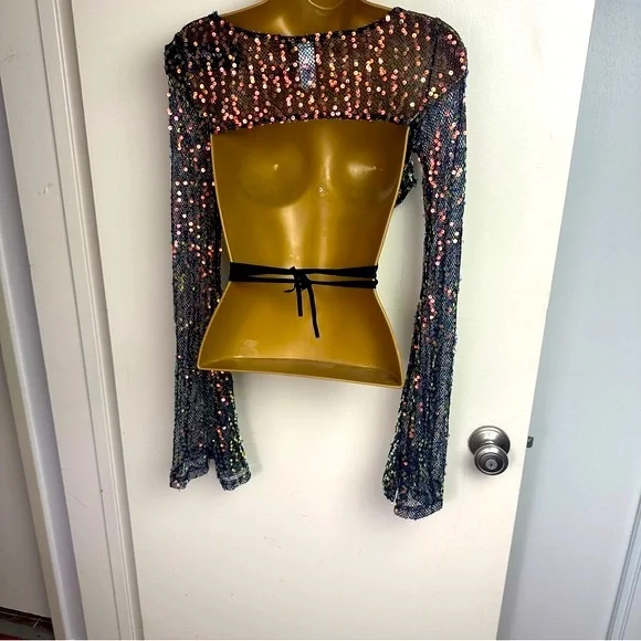 Dolls Kill Sequin Mesh Crop Top - Multicolor - Picture 8 of 15